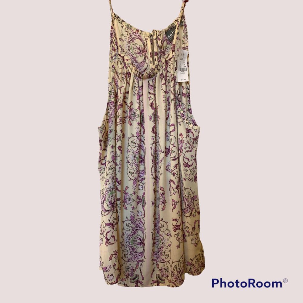 New York & Company Yellow and Lavendar Tank/Sleeveless Blouse Size XL